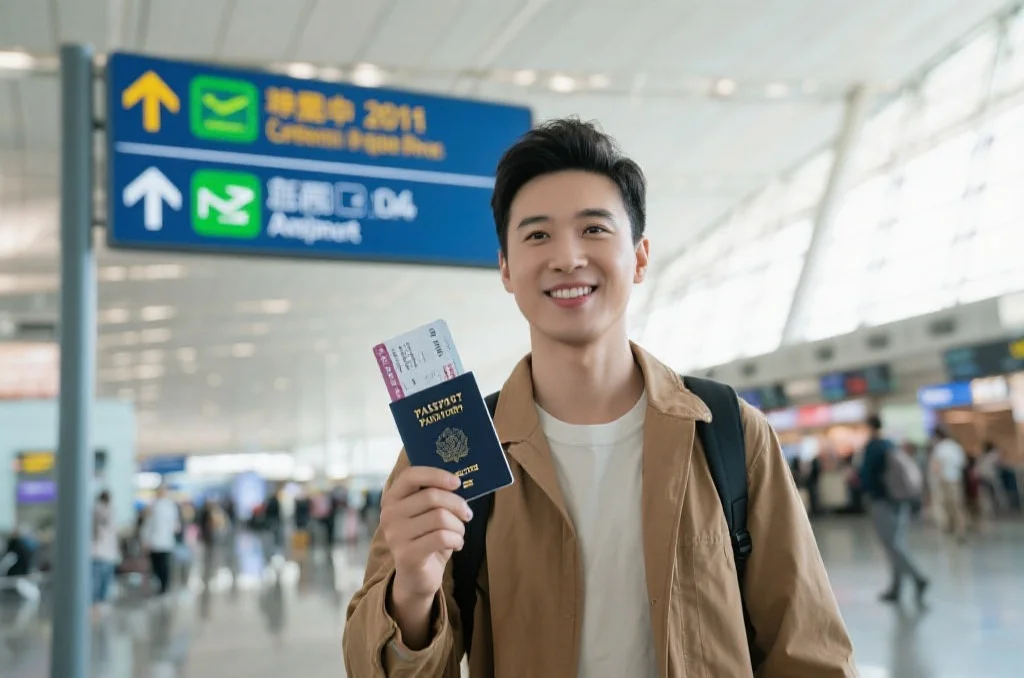 旅行者在机场查阅信息
